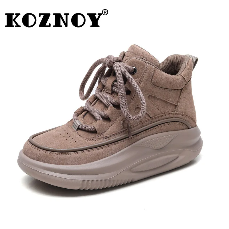 

Koznoy 4cm Natural Cow Suede Genuine Leather Platform Wedge Flats Comfy Lace Up Ankle Mid Calf Booties Autumn Spring Women Shoes