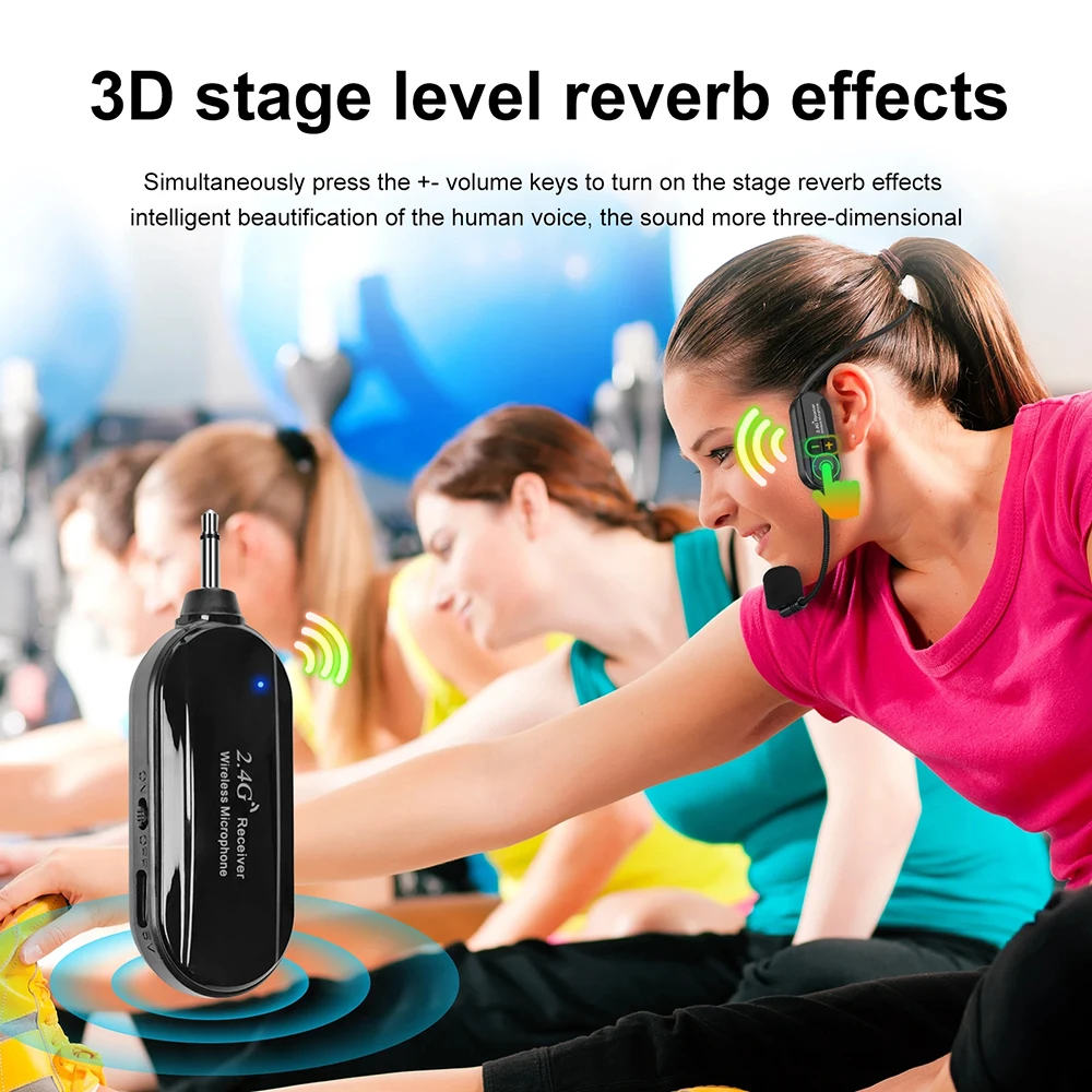 2.4G Head-mounted Wireless Lavalier Microphone Set Transmitter w/Receiver for Voice Amplifier Speaker Teaching Tour Guide Yoga