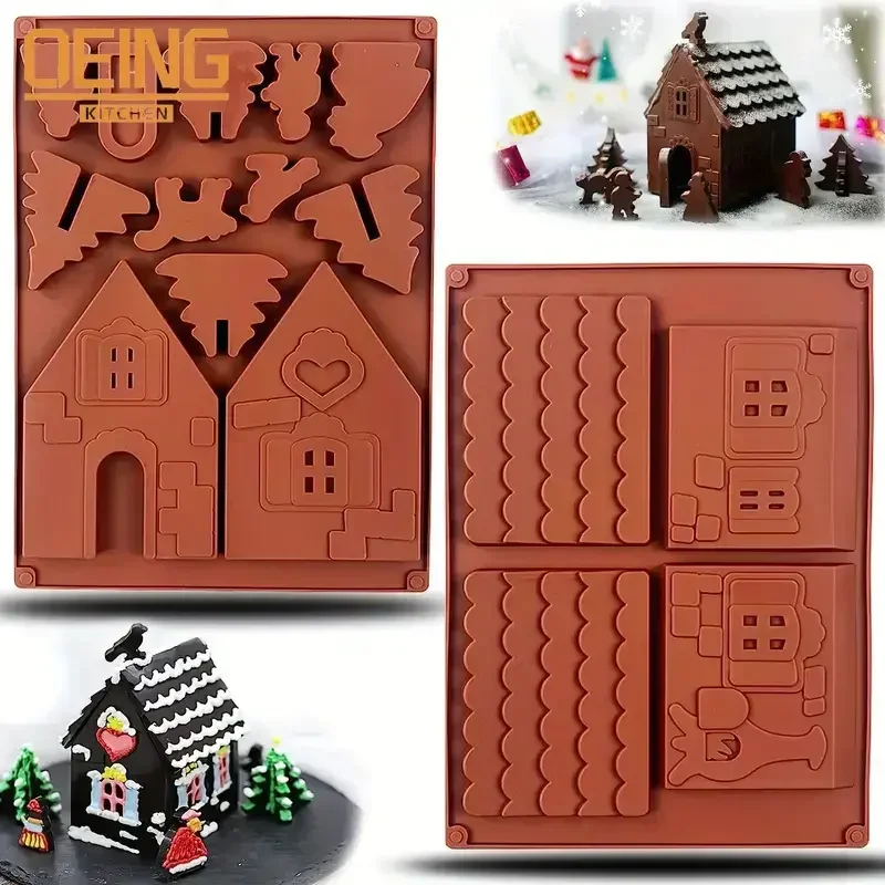 3D Chocolate Silicone Christmas House Log Mold Desserts Fondant Tools Cake Cookie Decoration Bakeware Pastry Tools Accessories