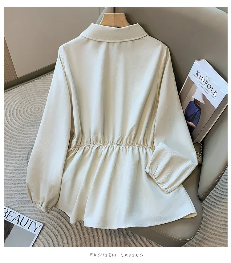 Koreanischen Stil Formale Hemden 2026 Große Größe Blusen Lange Hülse Lose drehen-unten Kragen Taste Frau Ballkleid Plus größe Bluse – Detail 5