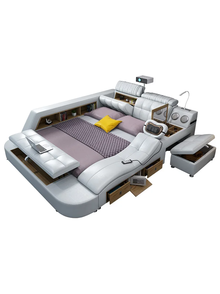 Light Luxury Leather Multi-functional Intelligent Projection Bed Modern Simple 1.8 Double Bed Storage Wedding