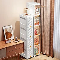 19cm Narrow Cabinet with Flip Lid  Large Capacity Adjustable Shelves Organizer for Kitchen Bathroom Bedroom Living Room