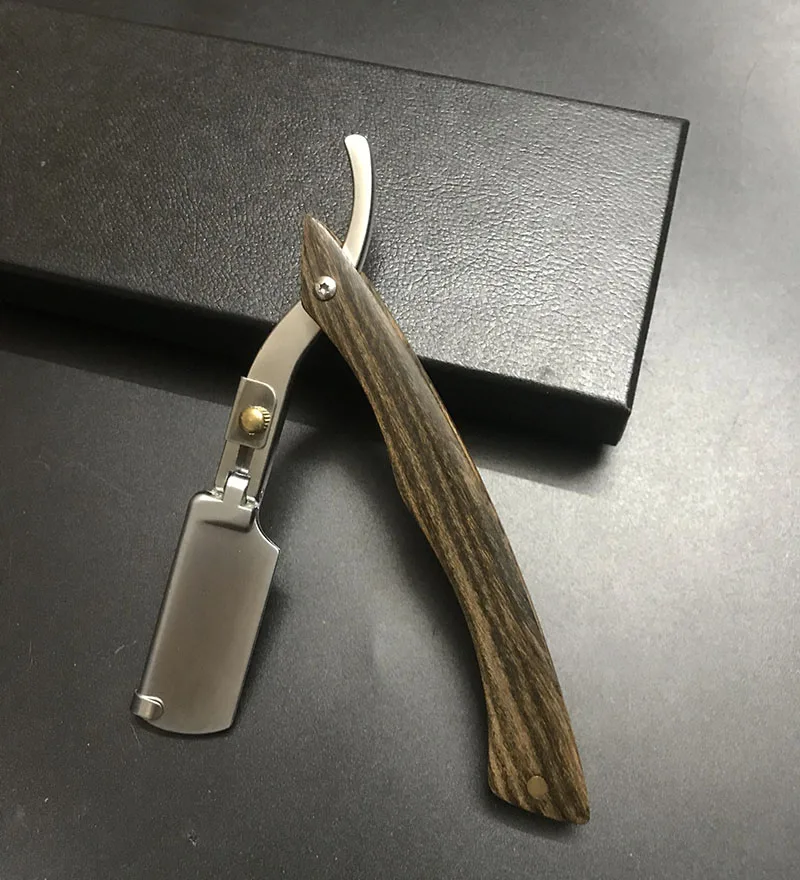 나무 손잡이 면도날 전문 이발사 면도기, 교체 가능한 면도날, 남성용 선물