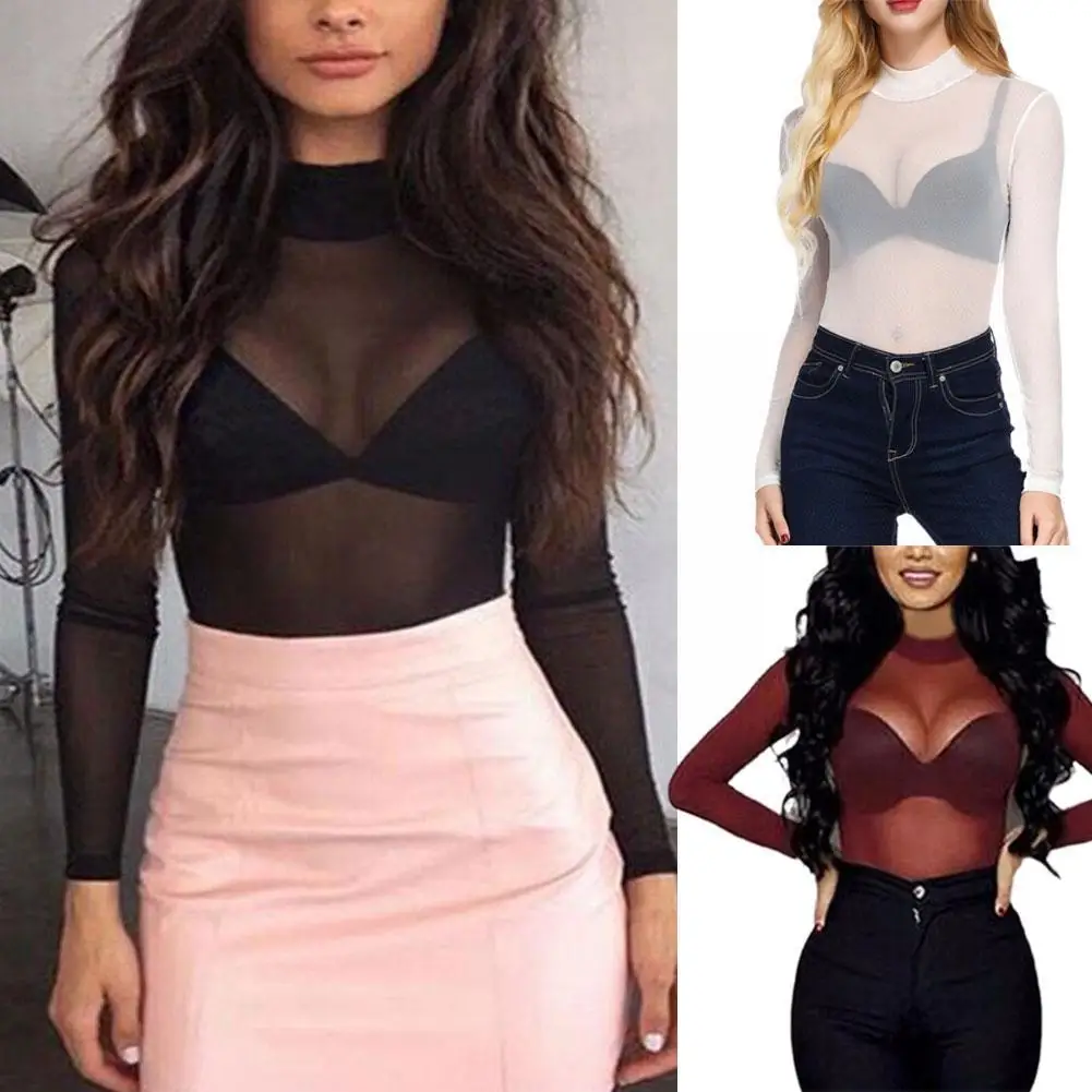 

Women Short Top Voile Lace Bottoming Shirts Long Sleeves Transparent O Shirt T Shirt Fashion Tops Transparent Elegant Neck Z0o6
