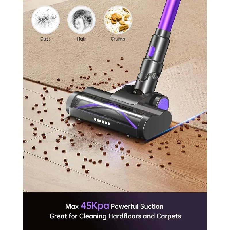 Cordless Vacuum Cleaner with LED Display, 45kpa 550W Brushless Motor, Max 50 Mins Runtime with Detachable Battery, 6 in 1 2