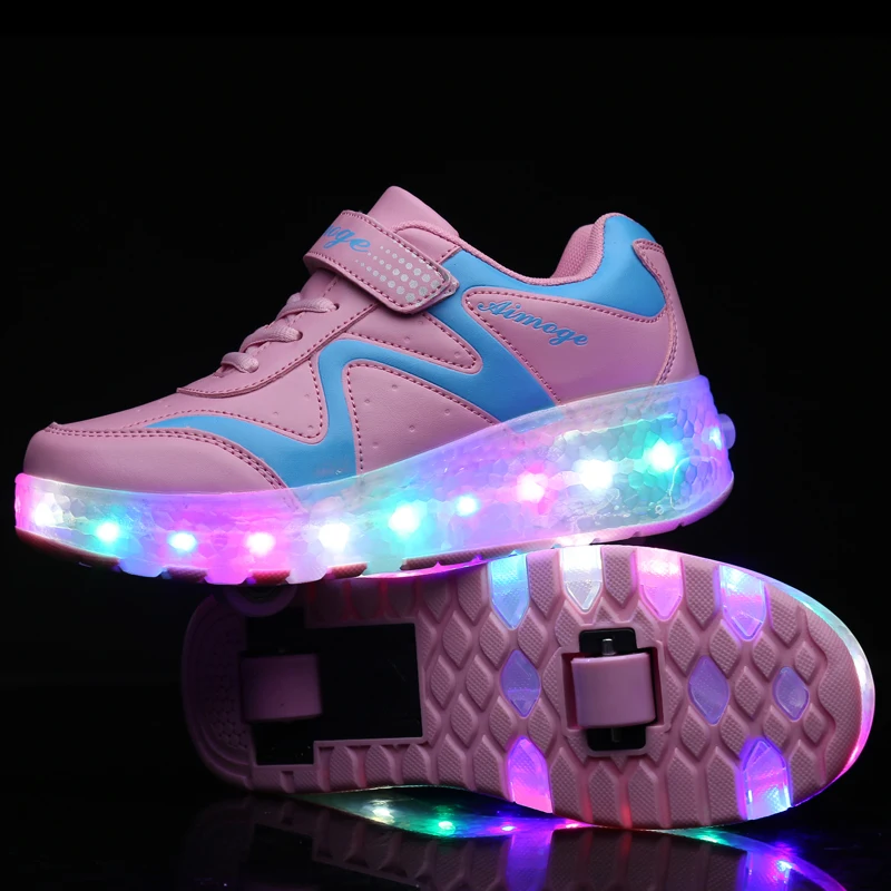 Childrens Roller Skating Shoes High Quality LED Light Emitting Two Wheel Casual Training Skate Shoes for Kids Sneakers