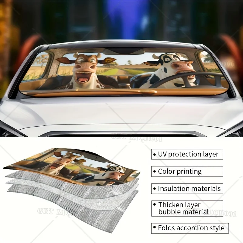 Funny Cow Car Windshield Sun Shade Durable Polyester Foldable Portable Protects Interior From UV Rays car sunshade windshield sunshade windshield sun shade