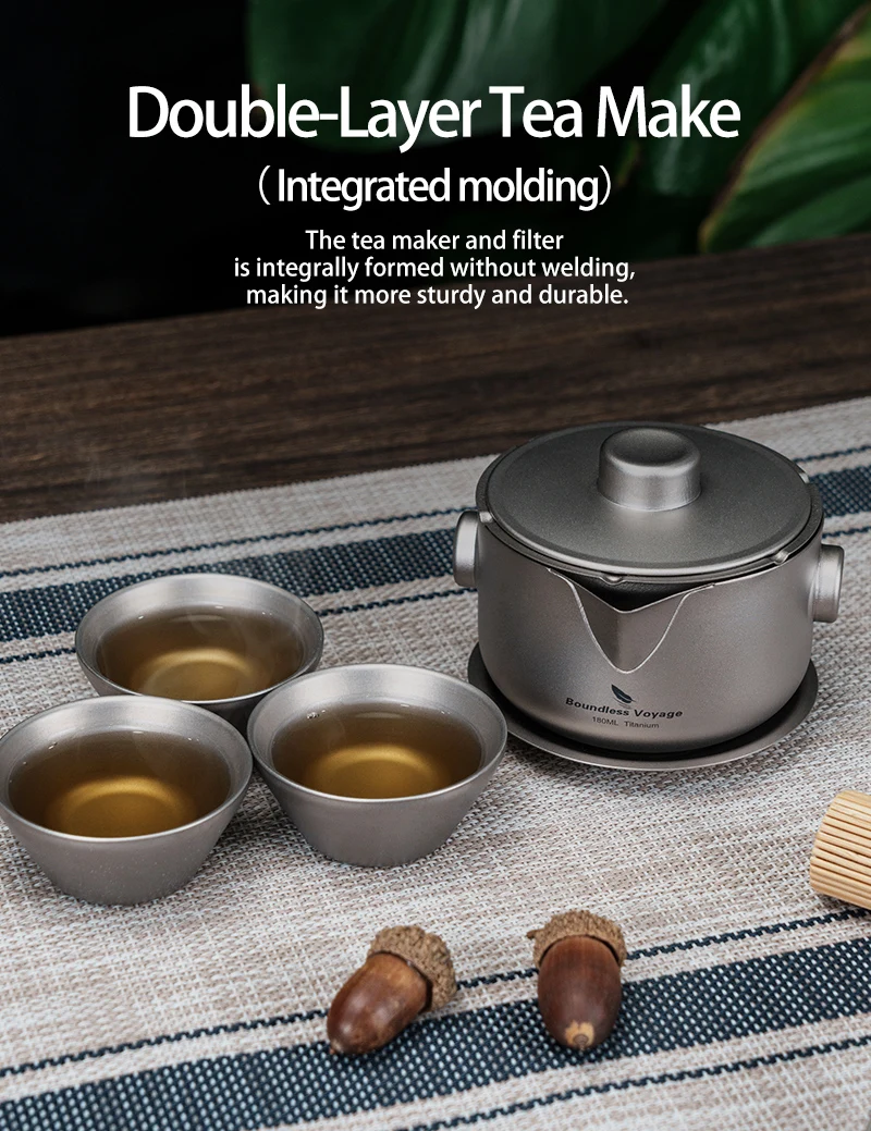 Grenzenlose Reise doppelwandige Kaffeetasse Tasse Titan Tee maschine mit Deckel & Filter ultraleichte Teekanne für Camping Wander garten – Detail 6
