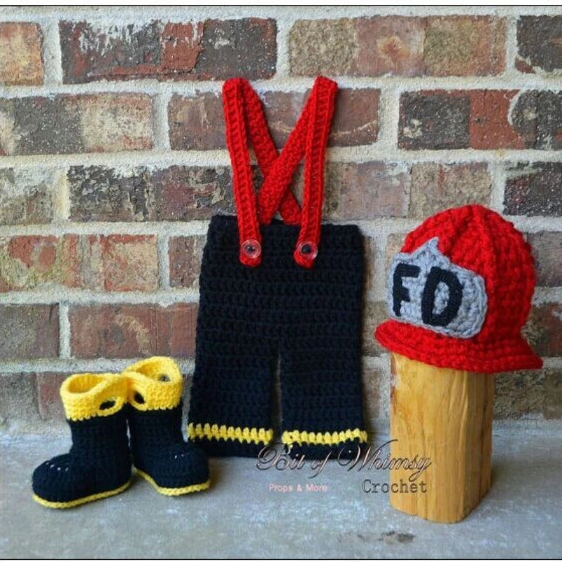 3pcs/set FD Firefighter Newborn Baby Photography Props Crochet