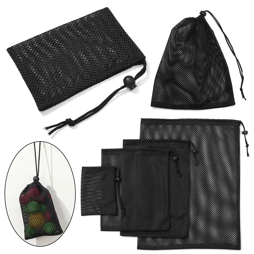 Strap azier fähiger Aufbewahrung beutel aus Nylon netz mit Kordel zug Mehrzweck-Heimreise Outdoor-Aktivitäts-Beutel Wäsche sack – Detail 1