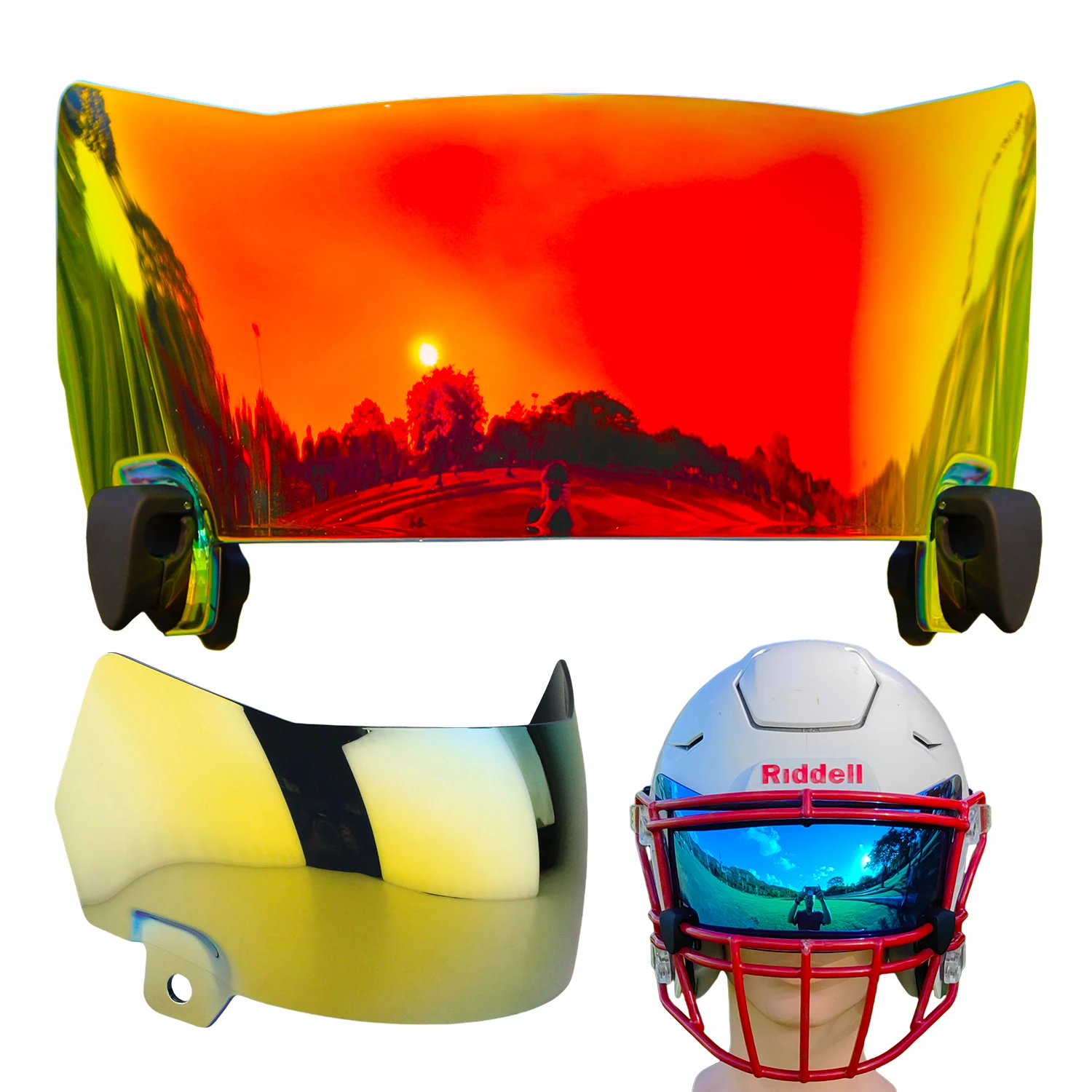 Football Helmet Visor - Clear Red Anti-Fog UV Protection Shield For Adult & Youth