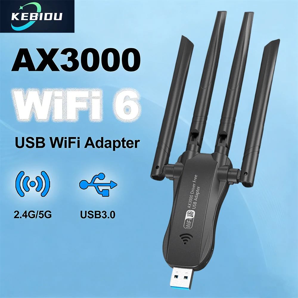 AX3000 USB3.0 WiFi 어댑터 듀얼 밴드 2.4G/5G 802.11AX WiFi 6 네트워크 카드 무선 와이파이 수신기 동글 드라이버 무료 (윈도우10/11 호환)