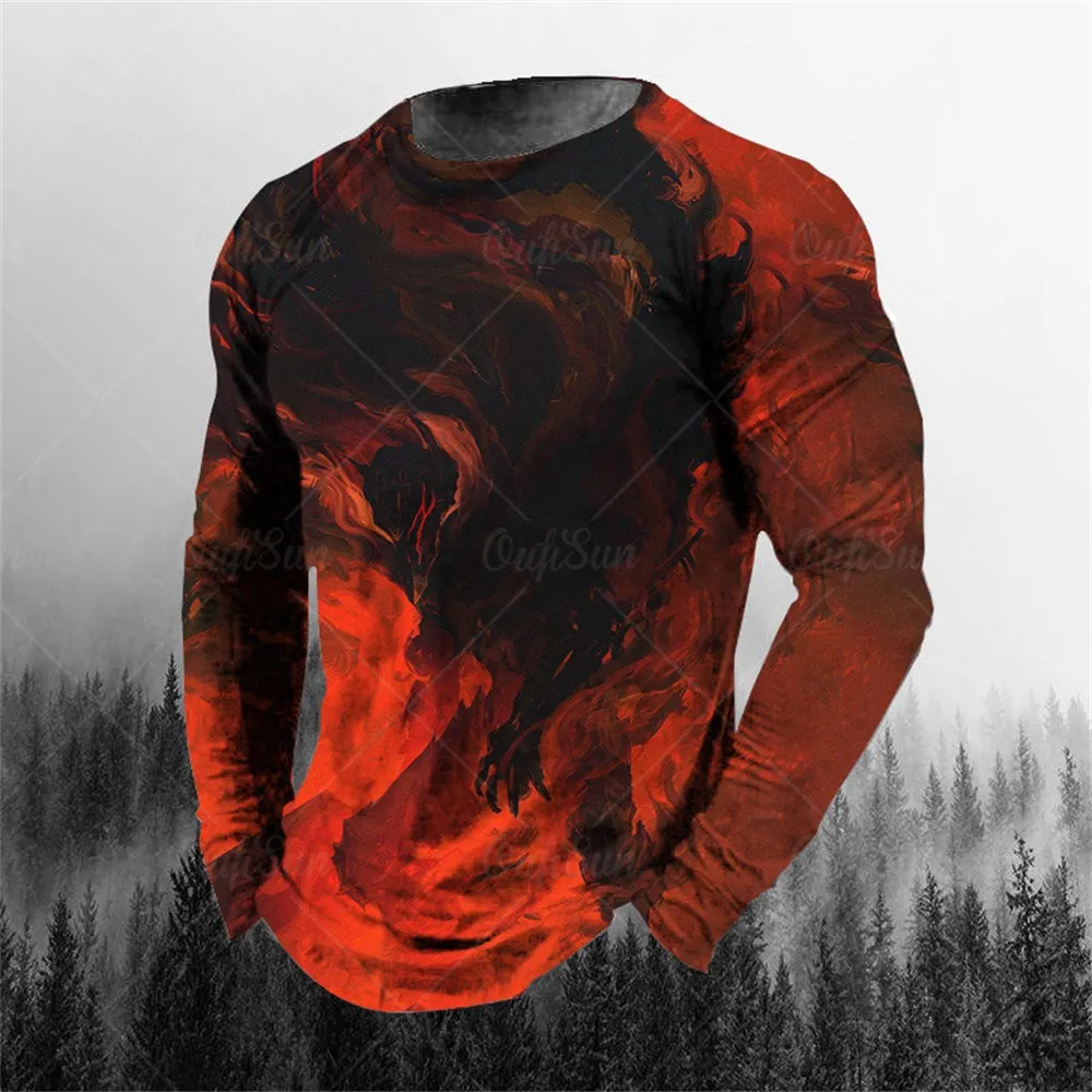 Hip Hop Herren T-Shirt Rundhals ausschnitt Langarm Top Trend Print T-Shirt Rüstung 3D T-Shirt Herren Sommer übergroße locker sitzende Gerinnsel – Detail 15