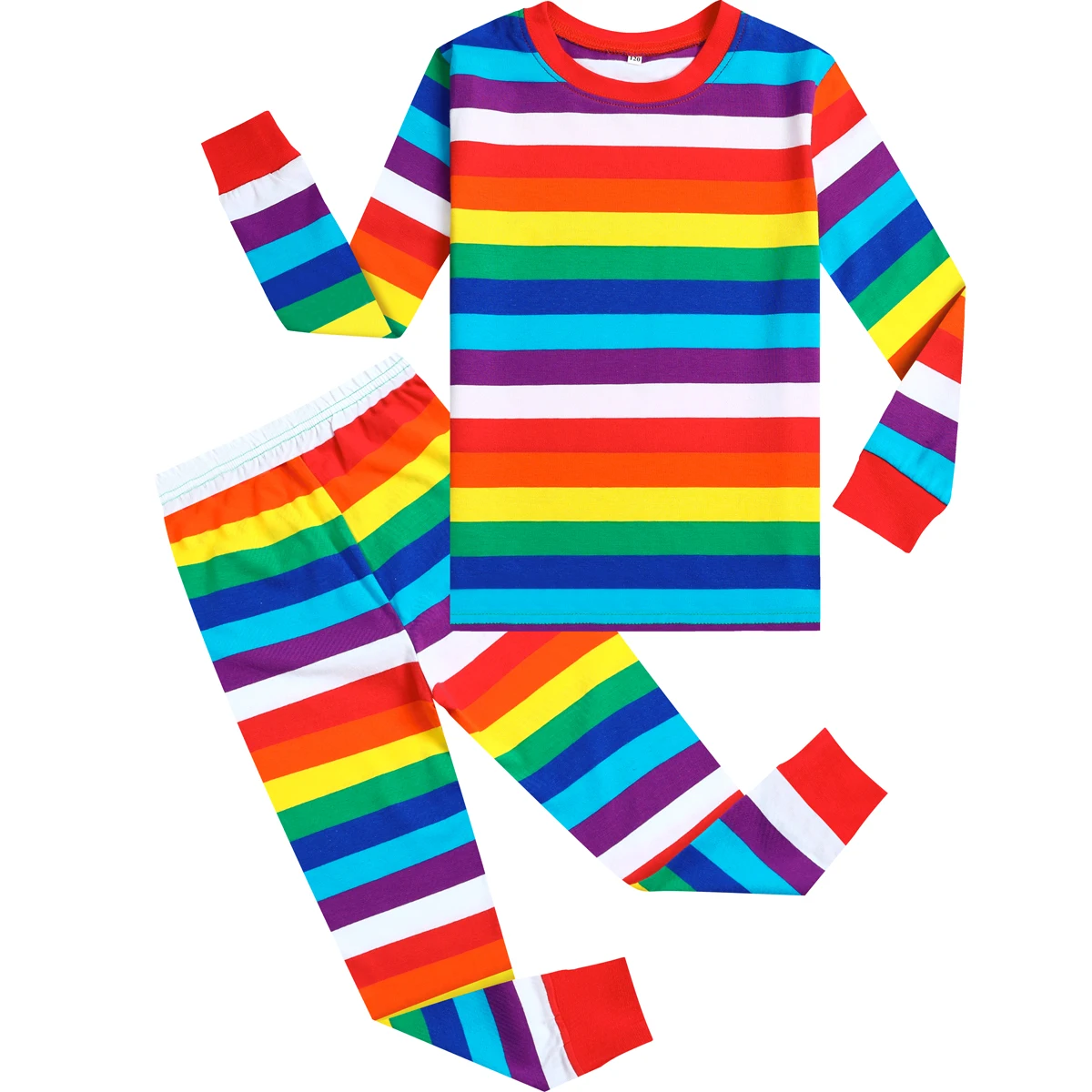 Colorful Rainbow Stripe Kids Pajamas - Boys Toddler Sleepwear Set for Halloween Carnival & Parties