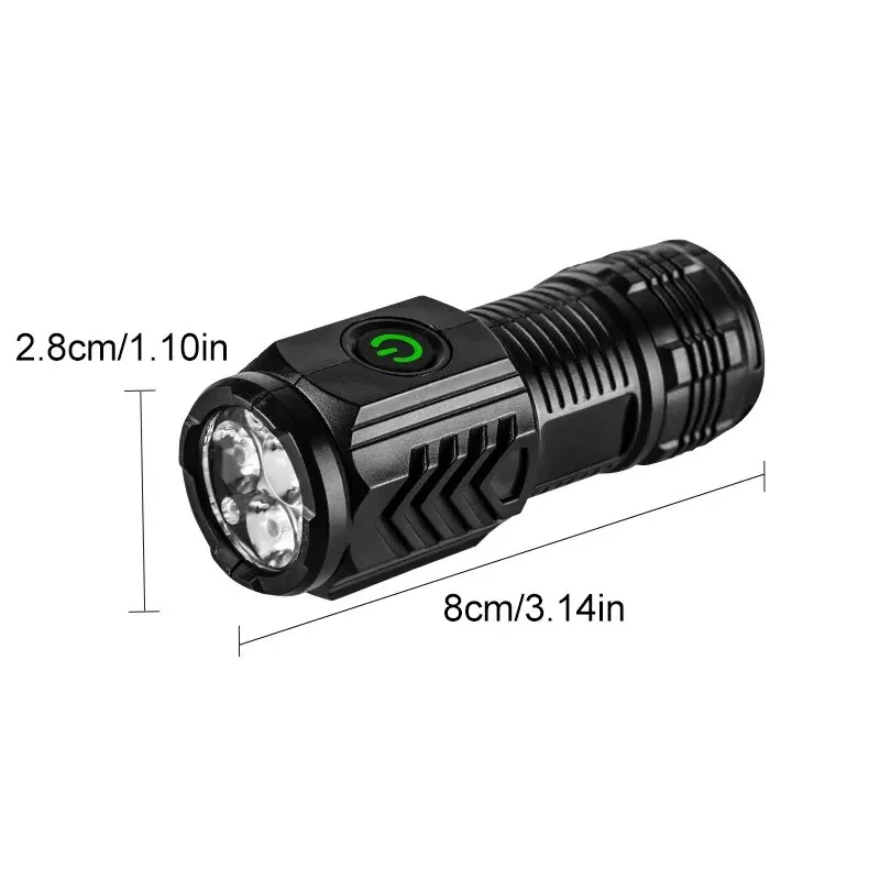 초강력 LED 미니 전술 손전등, USB 충전식 고출력 LED 토치, 자석 핸드 램프 포함, 3 코어, 신제품