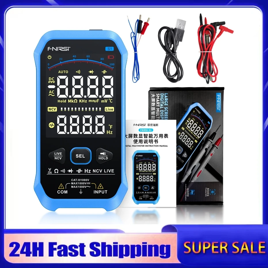 Multimetro Digitale FNIRSI S1 – 9999 Conte – True RMS – Test AC/DC, Capacità, Diodi