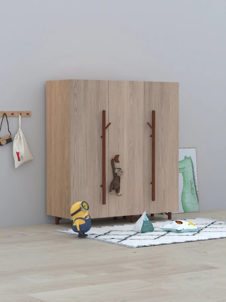 *Full solid wood children's wardrobe cartoon monkey boy girl household bedroom small unit low wardrobe