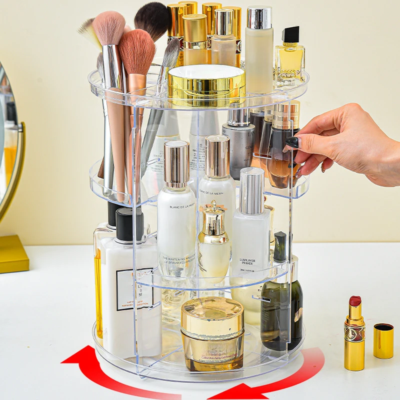 360 Rotating Makeup Organizer Fashion Spin Multi-Function Detachable Dressing Table Desktop Makeup Storage Rack Large Capacity 2