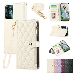 Crossbody Leather Card Slot Wallet with Zipper and Strap Cover for OPPO A56 5G (Beige)