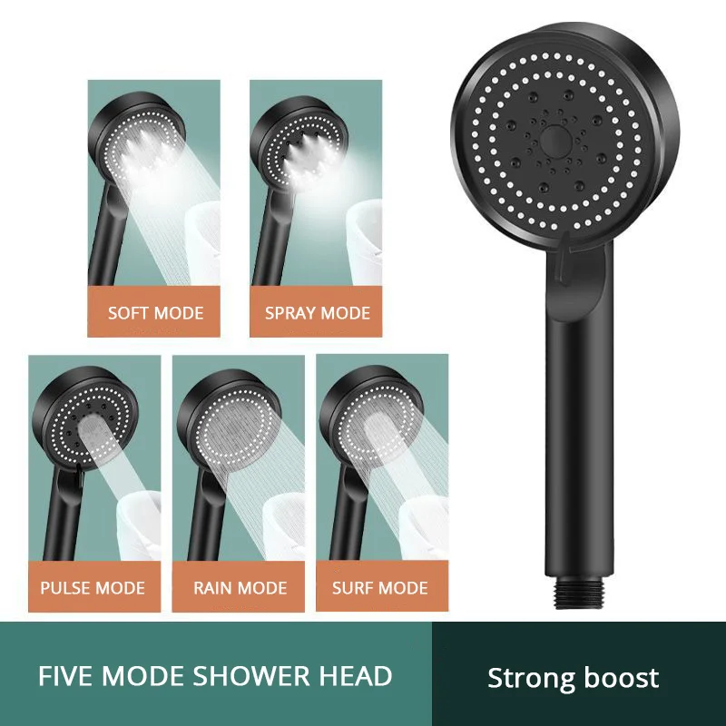 Shower head, shower set High Pressurized Water Saving Shower Head 5 Mode Adjustable Hand Hold Spray Nozzle Shower Sets Holder Hose Bathroom Accessories