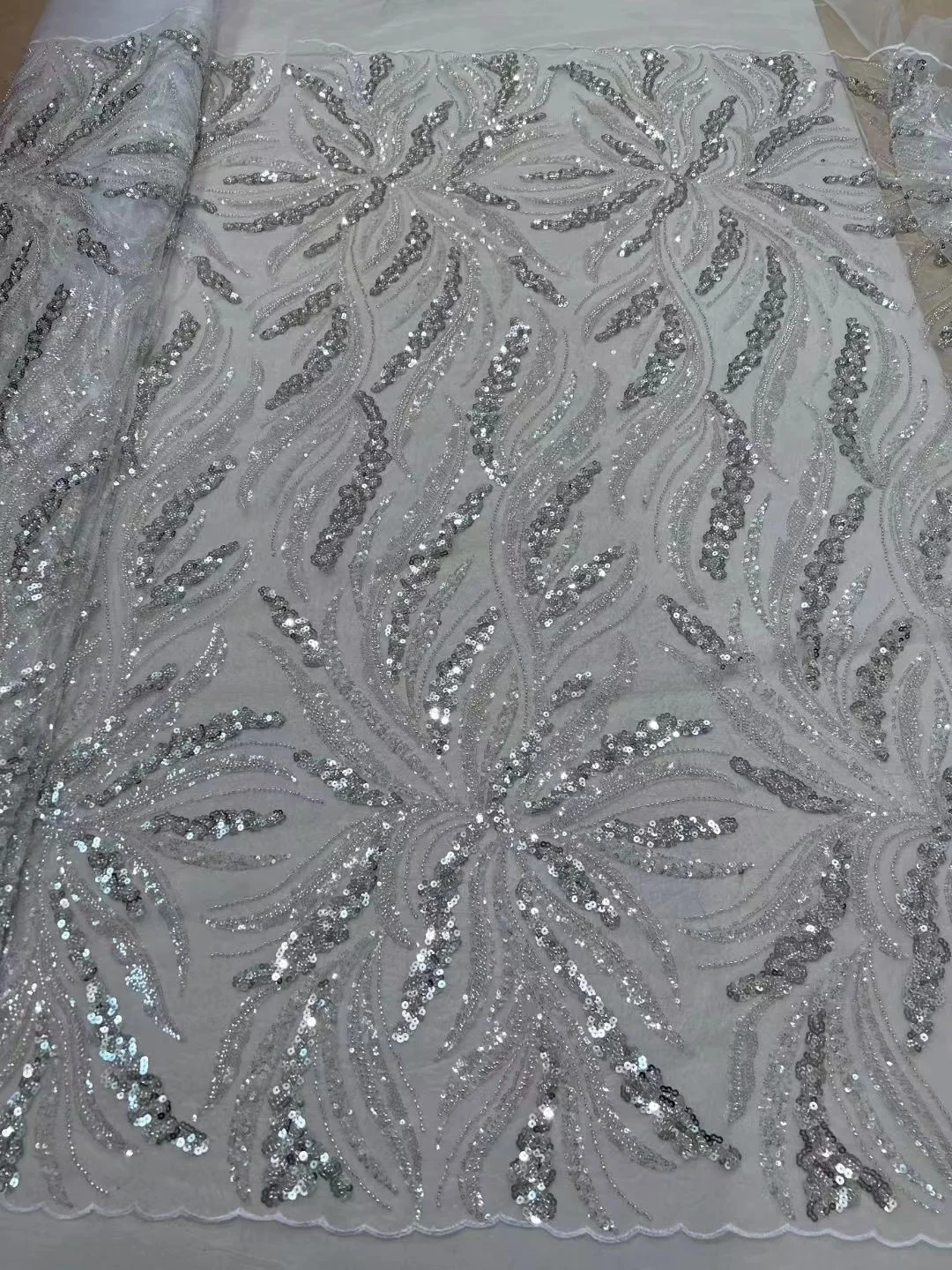 

High Quality white Beaded Lace Fabric for Party Dress Luxury African Embroidered Mesh Swiss TulleLace with Handmade Beads