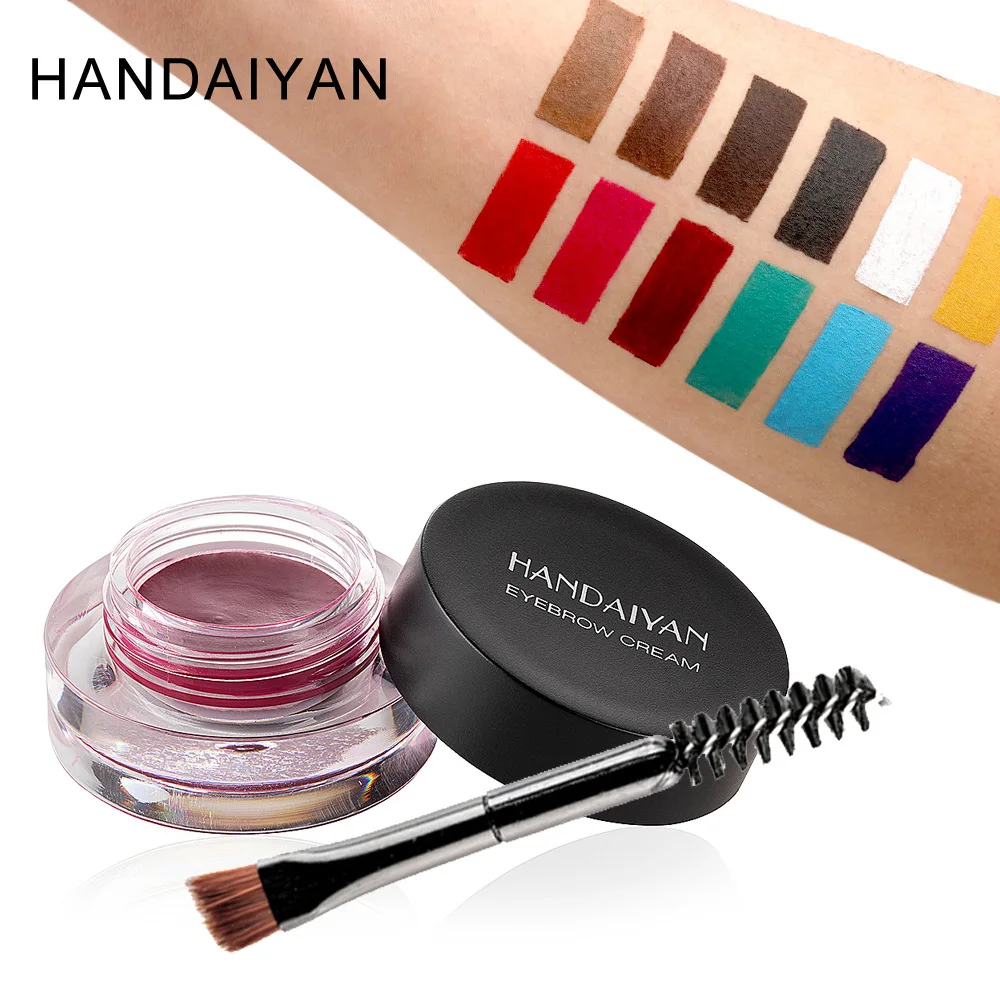 

HANDAIYAN New Colorful Eyebrow Tint Pomade Gel Enhancer Cosmetics Eye Makeup Eye Brow Cream With Brush Kit Red Purple Grey Color