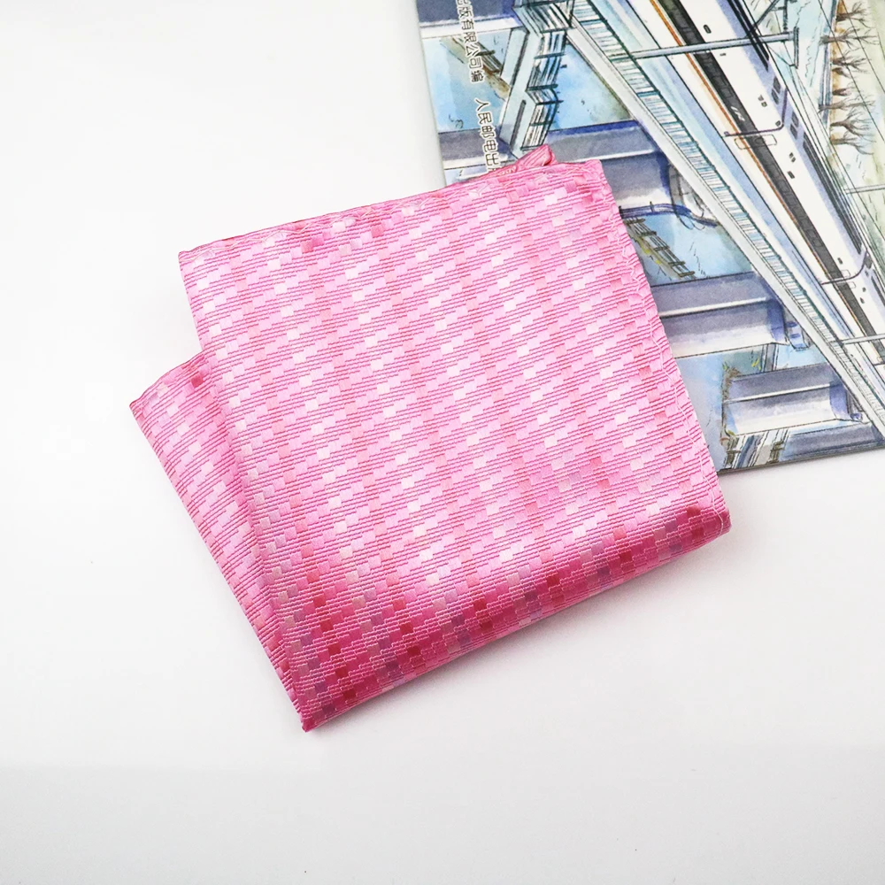 New Pink Dot Striped Pocket Square For Men 22cm Formal Handkerchief Towel Groom Wedding Suit Cravat Hanky Host Chest Small Scarf