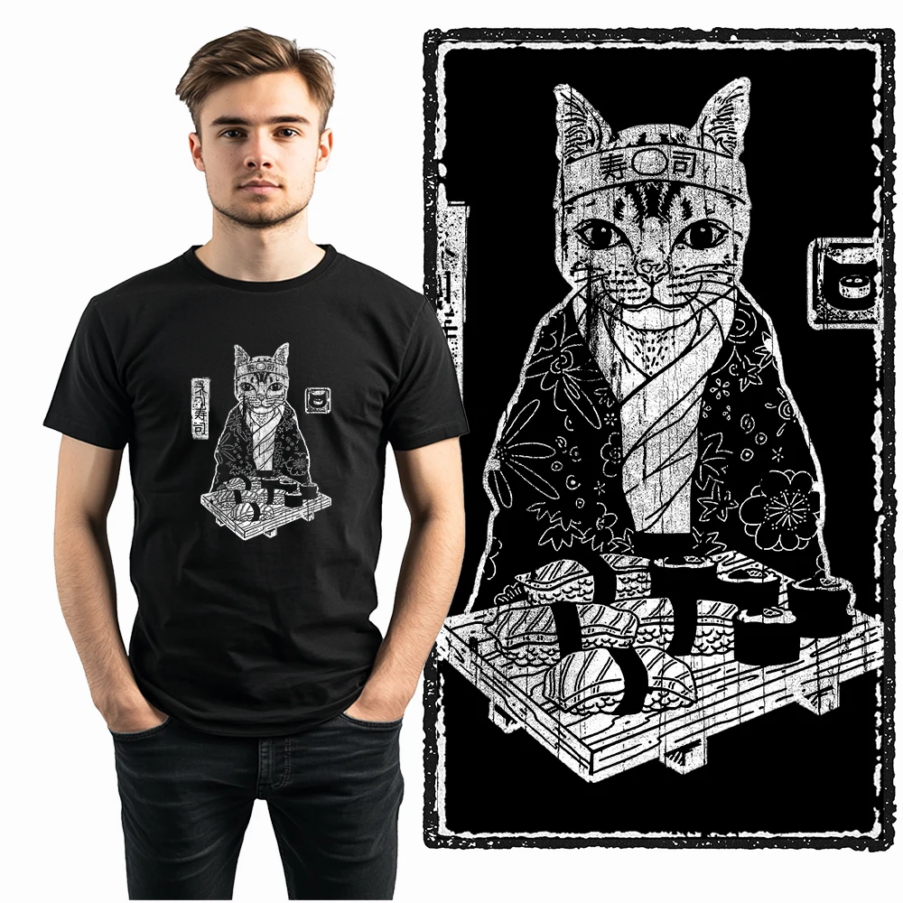 Coolmind DB 100 % Baumwolle, cooles, exklusives Grafik-T-Shirt mit Katzendruck für Männer, cooles, großes Katzen-T-Shirt, Herren-Neuheits-T-Shirt – Detail 11