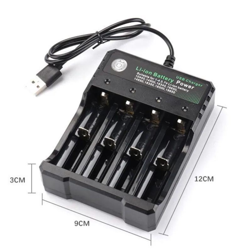 Chargeur 18650 4 ports USB avec batterie et câble, recharge simultanée de quatre accus