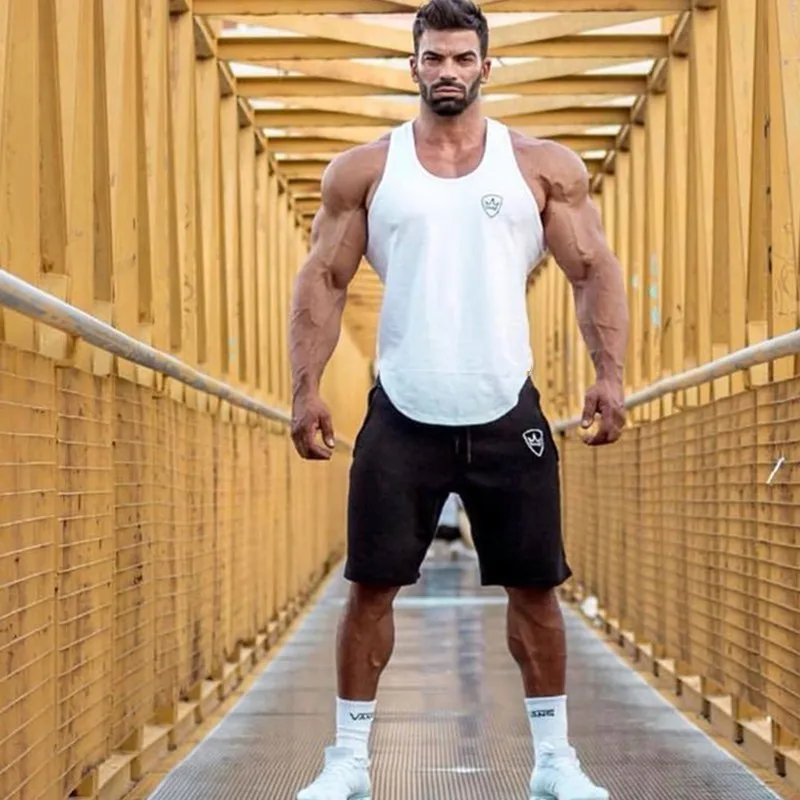 Tank Top Men Fitness cotton Vest Print 2019 Fashion Gyms Brand Singlet Bodybuilding Stringer Sleeveless Vest Tank