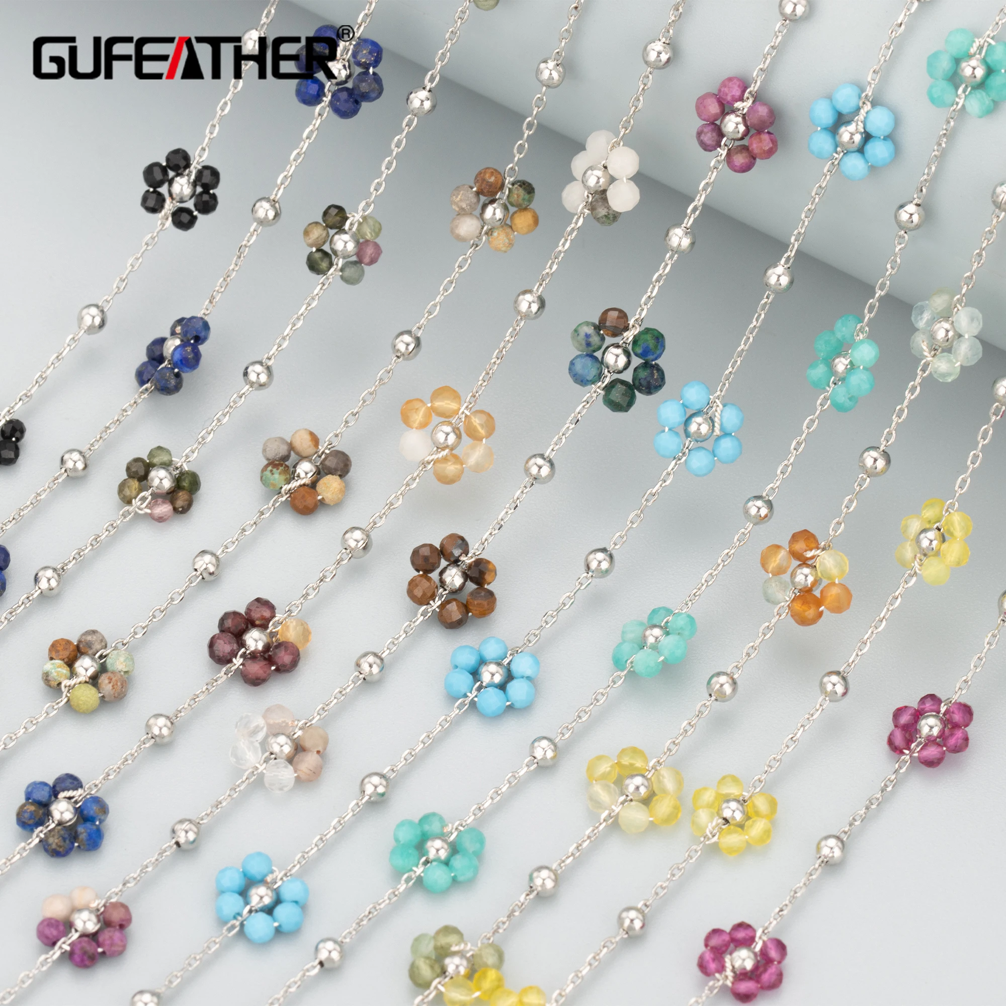 

Цепочка GUFEATHER, из нержавеющей стали с натуральным камнем, 50 см/партия