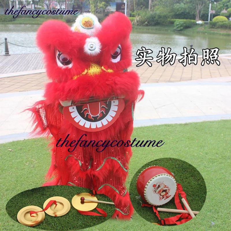 

14 Inch Royal blinking eyes Lion Dance Mascot Costume 5-12 Age Family Props Outfit Dress Chinese Drum Traditional Culture Party