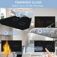 BSEED Touch Switches 1/2/3Gang 1Way Wall Light Switches Blue LED Backlight Glass Sensor Screen Home Switches Black EU Standard - Image 5