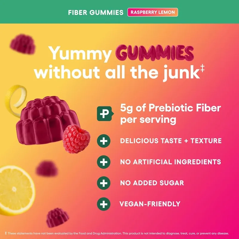 Physician's Choice Fiber Gummies for Digestive Health&Regularity-Raspberry Lemon Flavor Natural Chicory Root Prebiotic Fiber60CT