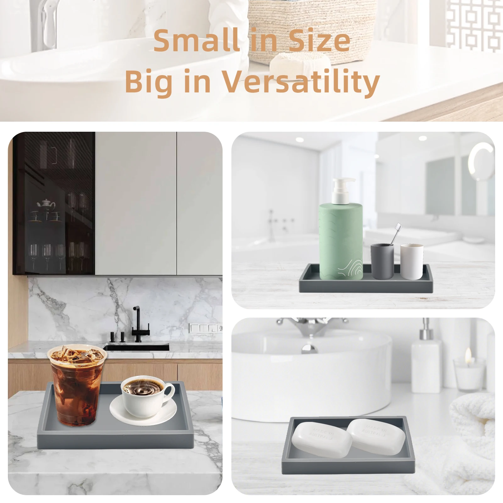 Vassoio da scrivania multiuso in silicone, vassoio portaoggetti da bagno/ufficio per cancelleria, cosmetici, piccoli accessori, organizer - immagine 2
