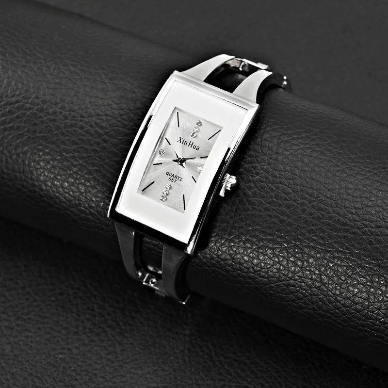 Women Watches Square Steel Watch for Women Luxury Fashion Silver Casual Bracelet Watch Quartz Wristwatch Crystal Bangle