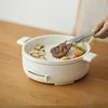 Olayks 1400W 220V Electric Skillet with Deep Hotpot and Steamer Home Smoke-free Barbecue Pan Non-stick Electric Frying Pan 2.5L 2