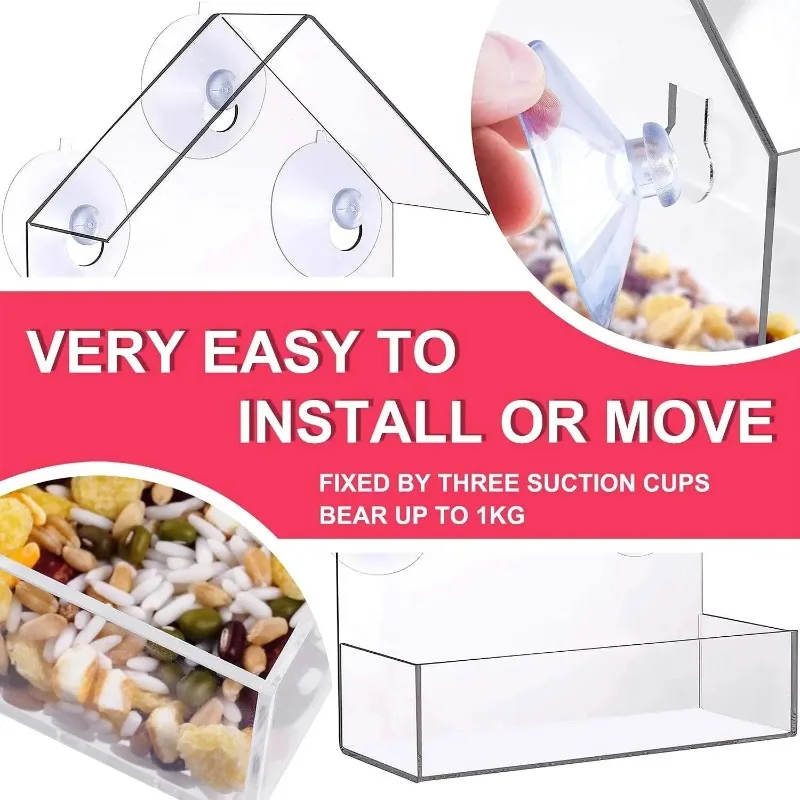 Acrylic Bird Feeder Window Apartment Hanging Bird Feeder with Suction Cup Removable Suction Cup Sliding Feed Tray Parrot Cage