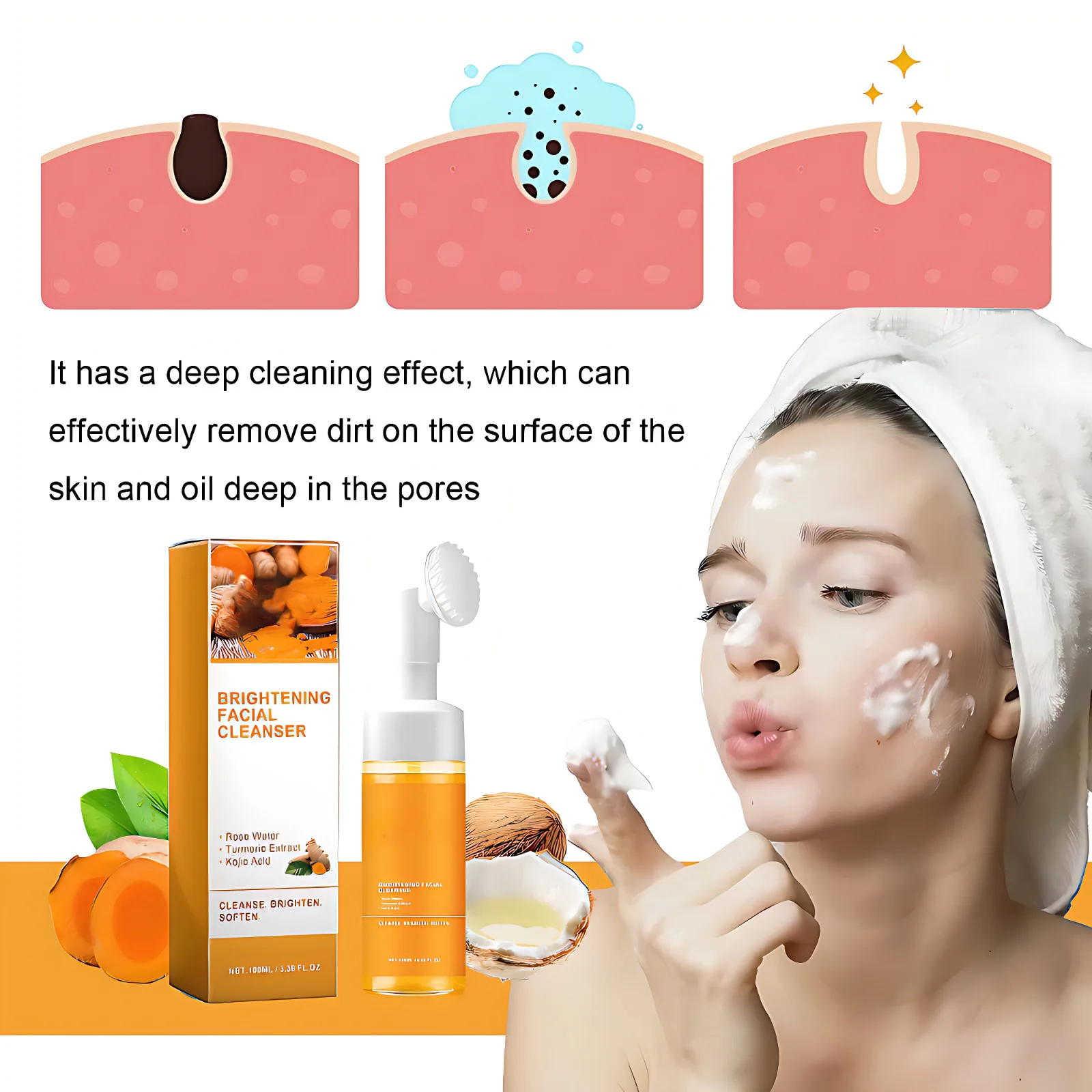 100ml Turmeric Cleansing Milk Deep Cleaning Moisturizing Facial Cleanser Skin Care Product For Women 2