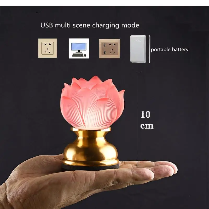 Charge Plug In Coloured Glass Lamp LED Buddha God of Wealth Temple Pray Household Crystal Ever Burning