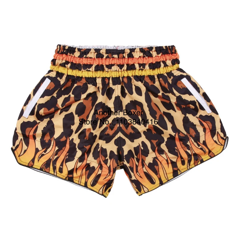 Boxing Shorts Men Leopard Print Muay Thai Shorts Women Child Satin Gym Martial Arts MMA Grappling Kickboxing Cage Fighting Pants
