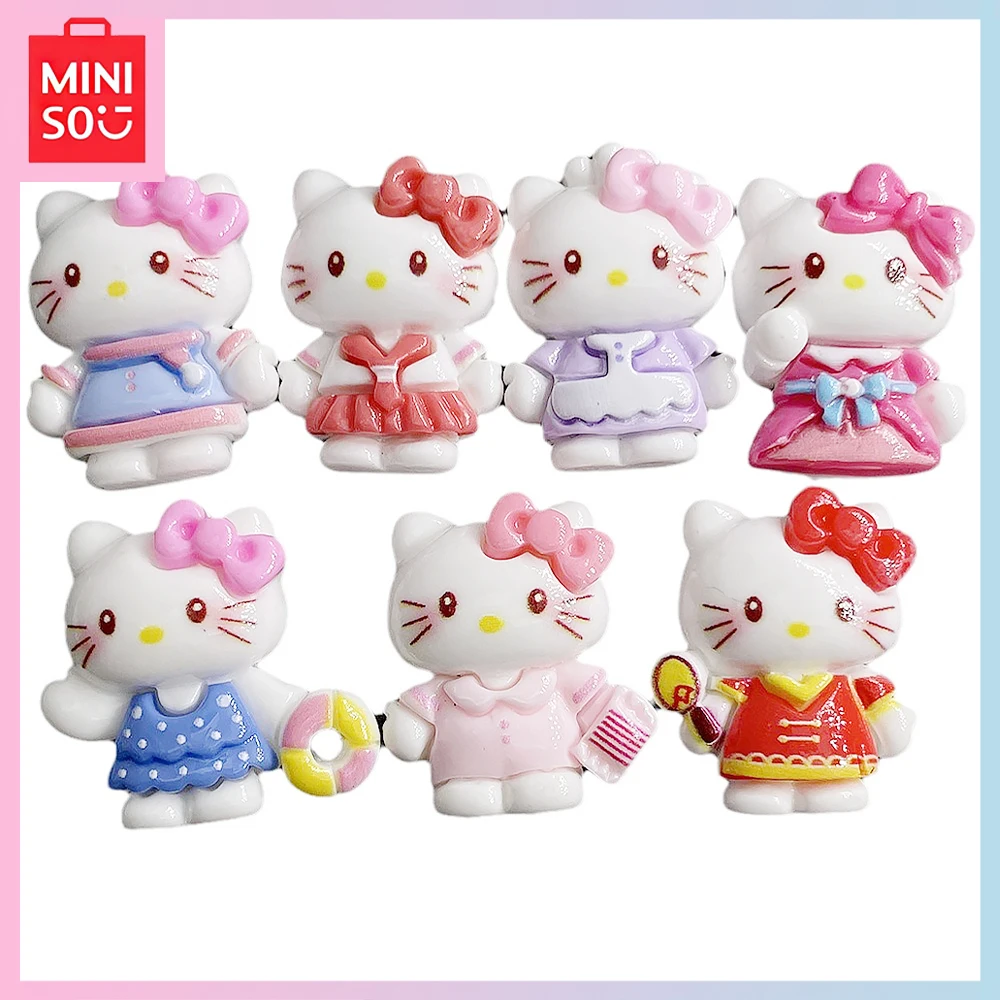 

7Pcs Miniso Hello Kitty Kawaii Cartoon Diy Resin Decorated Mobile Phone Case Cream Glue Accessories for Girls Birthday Gift
