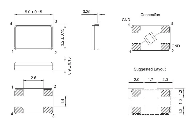 100 개/몫 11.0592M 5032 20PF 30PPM 세라믹 패시브 수정 발진기 5X3.2MM 11.0592MHZ 4 핀 오리지널