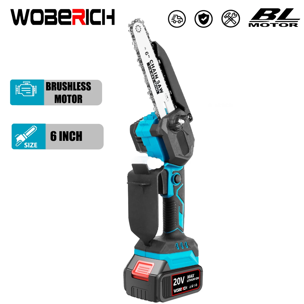 WOBERICH brushless electric chain saw cordless portable tree branch logging chainsaw woodworking garden tool Makita 18V battery