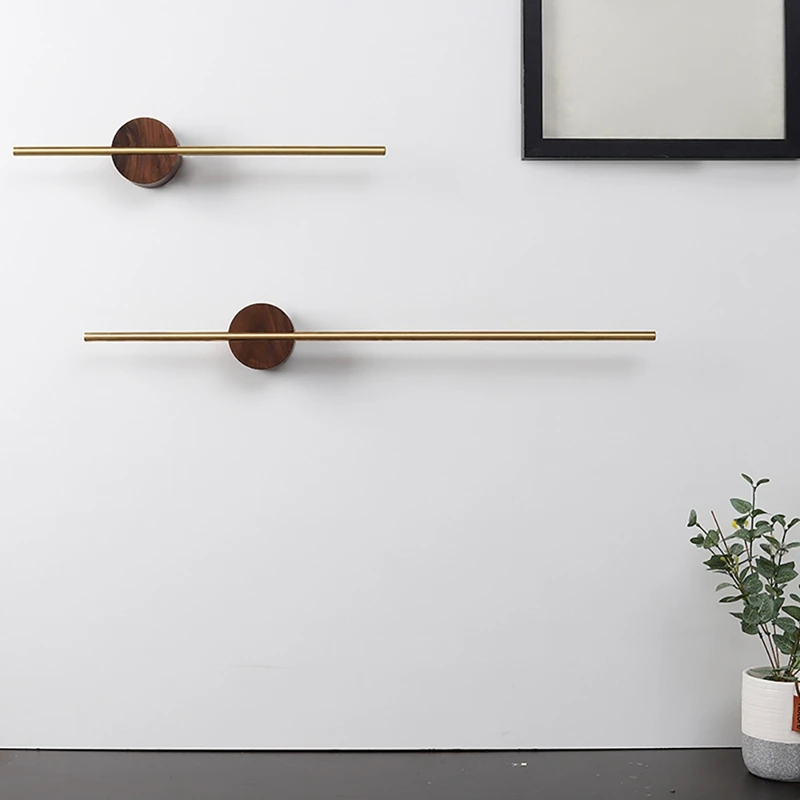 Retro Minimalist Towel Bar Walnut Wood Brass Towel Rack Wall Mounted Hanger Creative Removable Rail