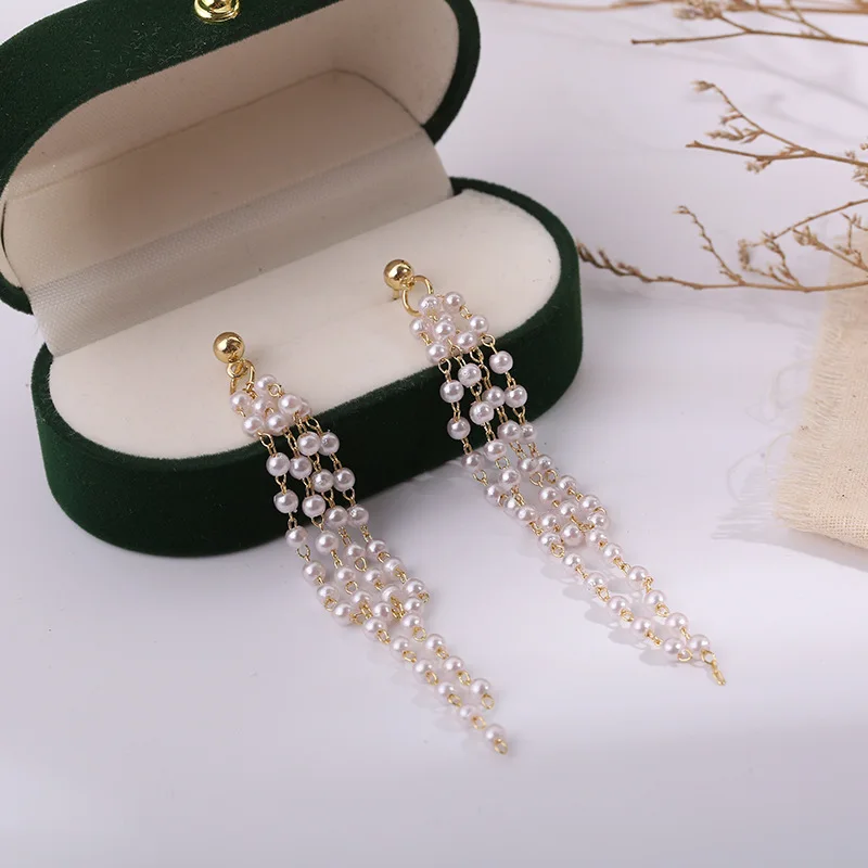 Long Pearl Tassel Earrings Sweet Pendant Earrings for Woman Fashion Jewelry
