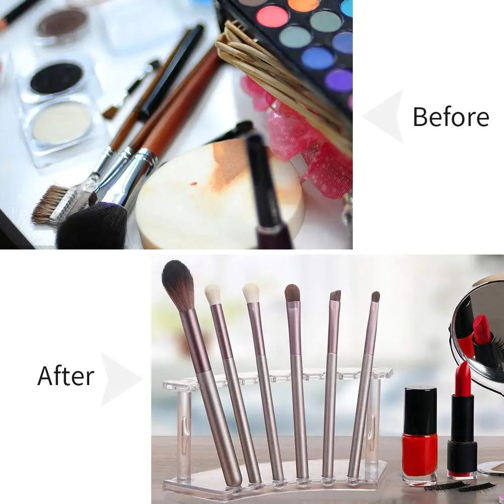 Pen Holder Pen And Brush Holder Brush Holder Makeup Organizer Desk Organizer 1Piece Plastic Pencil Holder Display Stand 6 Slot Pen Display Stand Eyebrow Pencil Makeup Brush Holder Organizer