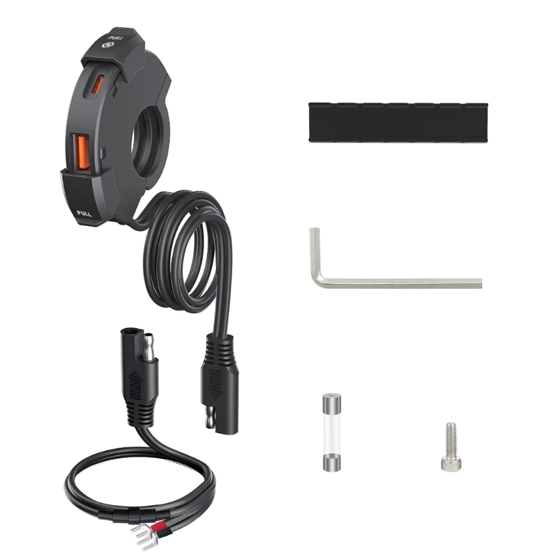 

Мотоциклетный адаптер для зарядки QC3.0 с USB-портом и креплением на руль мотоцикла