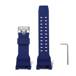 Multicolor Waterproof Resin Silicone Watchband for Men - Deluxe Strap Bracelet with Gift Tools (Blue--silver)