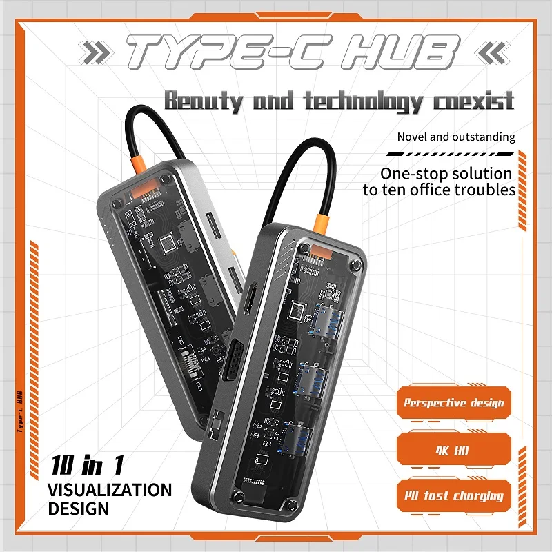 USB C 허브 독 스테이션, C타입-HDMI 호환 이더넷 포트, RJ45 PD 100W 어댑터, 맥북 USB 3.0 4K 허브 노트북 태블릿용